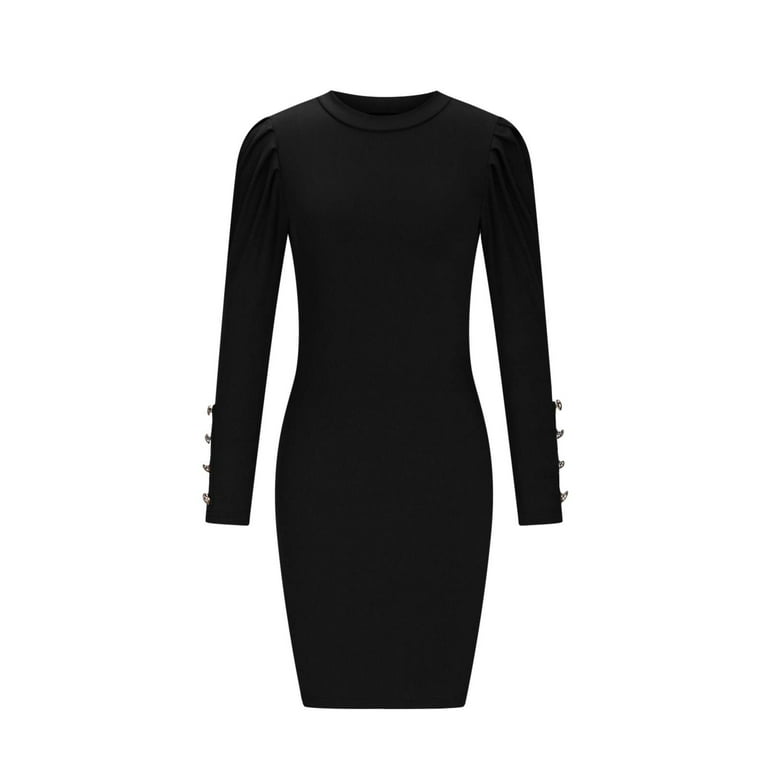 fashion pencil winter dress Safuny Women's Knee Length Pencil Dress Solid Diamond Holiday Elegant Leisure Zipper Long Sleeve Retro Fashion Winter Scoop Neck Fall Dress Green XXL,