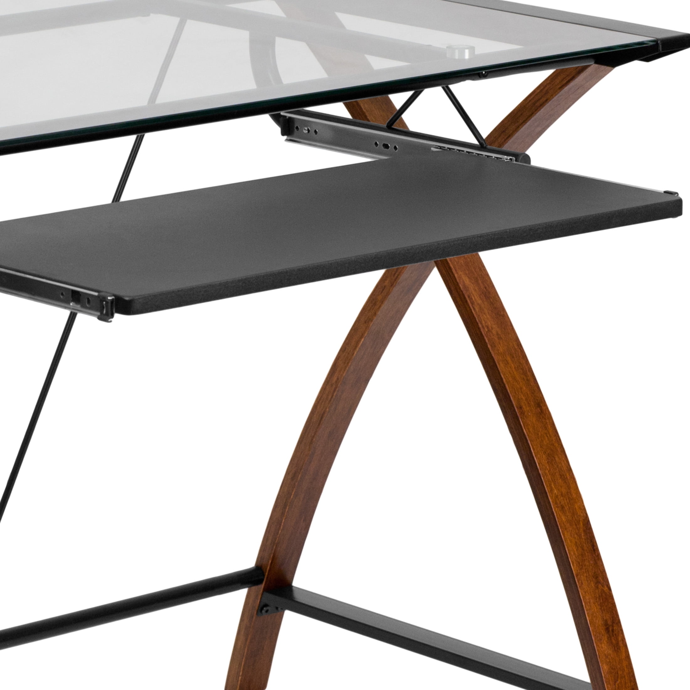 Emma + Oliver Glass Computer Desk with Pull-Out Keyboard Tray
