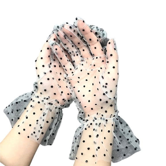 Ruanlalo Gloves,1 Pair Transparent Gloves Short Tulle Mesh Dot Design Lace Gloves for Weeding