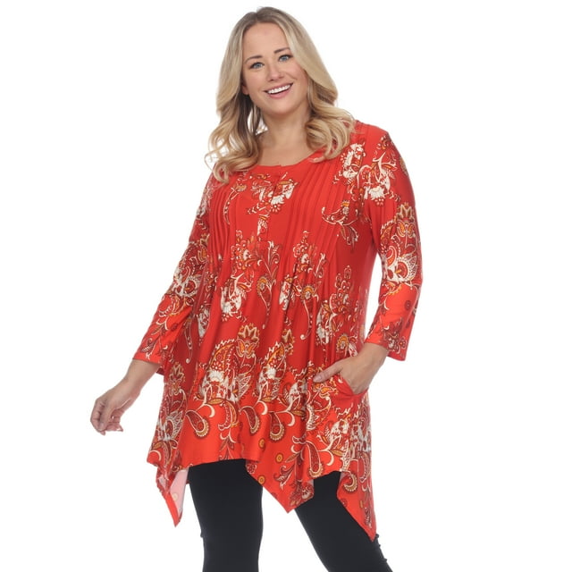 Plus Size Floral Chain Printed Tunic Top with Pockets