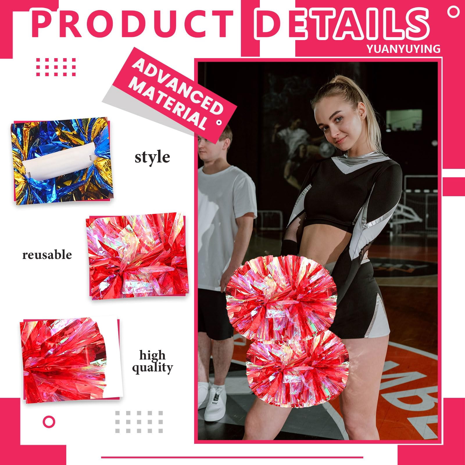 12 Pcscheerleading poms,pom poms Cheerleading with Handle Style Cheer Pom Pomsfor Dance, Matches
