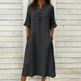 thumbnail image 2 of Atogsazn Women's Summer Linen Midi Dress Loose Button Short Sleeve Crew Neck Sundress Flowy Casual Dresses Dark Gray L Fashion, 2 of 7