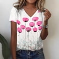 thumbnail image 4 of Camisetas con cuello en V para mujer, camiseta de flores, Top de manga corta informal suelto, camiseta divertida con patrón de rayas para mujer, camiseta informal Harajuku, 4 of 4