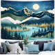thumbnail image 2 of Tapiz de montaña, tapiz de naturaleza, bosque, árboles, para dormitorio, tapiz estético de noche estrellada, luna y estrellas, tapiz de pared abstracto verde azulado para dormitorio y sala de estar, 2 of 6