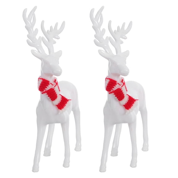 LOLIPPYY 2pcs Acrylic Christmas Reindeer Figurines with Scarf, Elk Deer Sculptures for Holiday Tabletop Decor, Mini Mantle Ornaments
