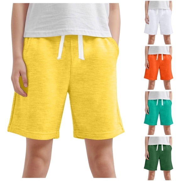 WUANDIXFA Boys Drawstring Terry Sweat Shorts with Pockets Casual Pull On Shorts (Green, 8-9 Years)