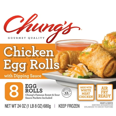 Chung’s Chicken Egg Rolls with Sweet and Sour Sauce, Air Fry Ready, 24 oz, 8 Count Box, (Frozen)