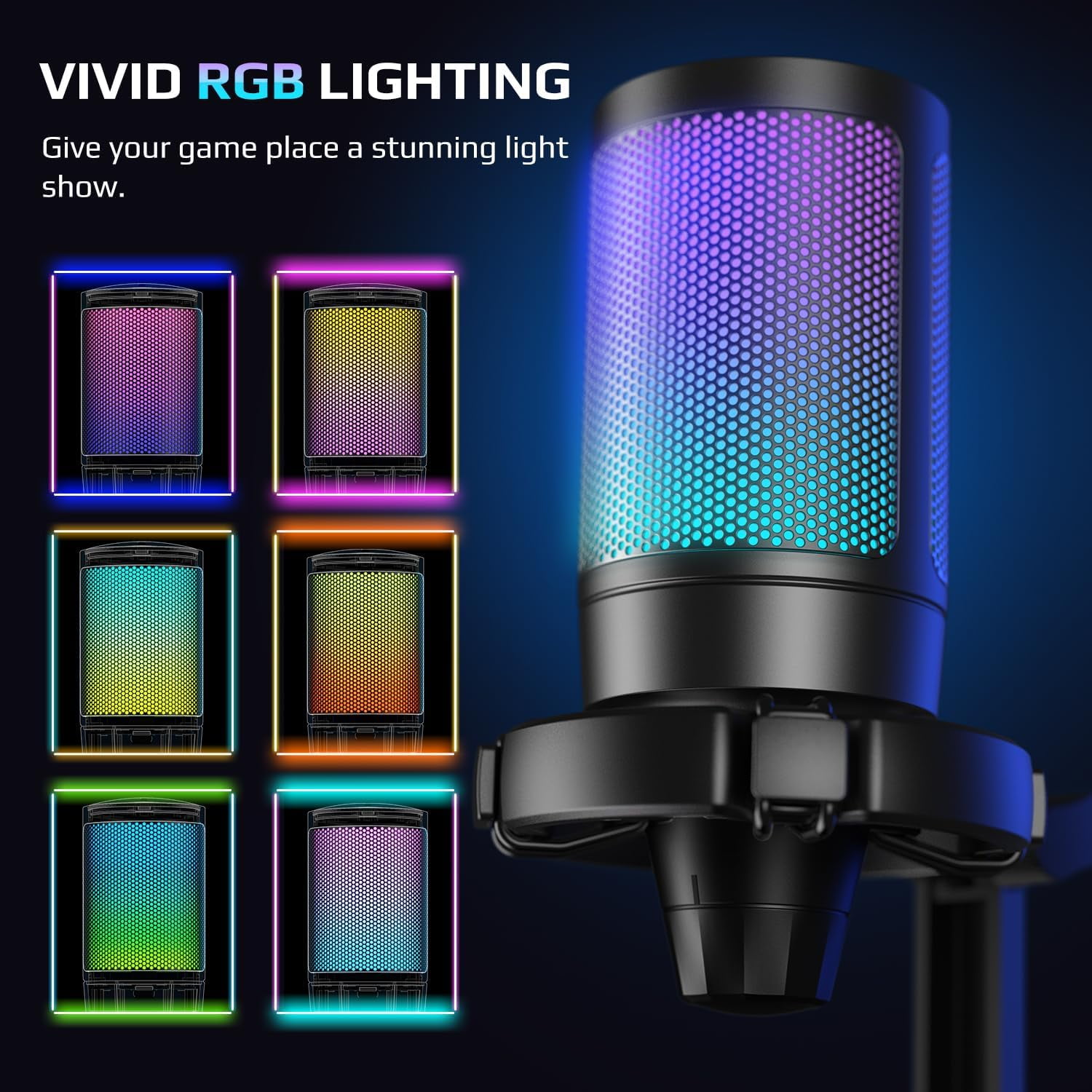 FIFINE Gaming Microphone for PC Computer PS5 PS4 Laptop, USB Streaming Microphone with RGB, Condenser, Mute Button, Gain Control for Recording-A6NEO