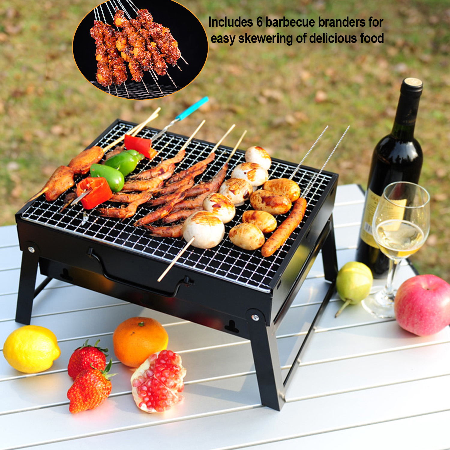 MyLifeUNIT Portable Charcoal Grill Set, Foldable Barbecue Grill with Wire Baskets, Barbecue Branders and Grill Covers