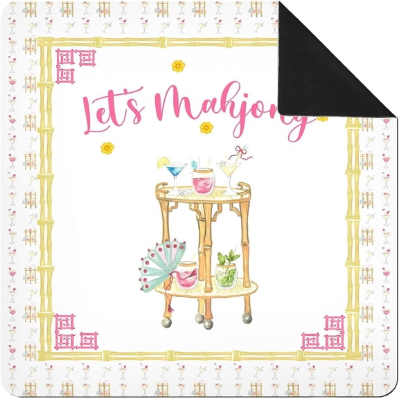 Pink Chinoiserie Mahjong Mat 31.5 x 31.5in, Non-Slip Noise-Reducing for Mahjong & Table Games