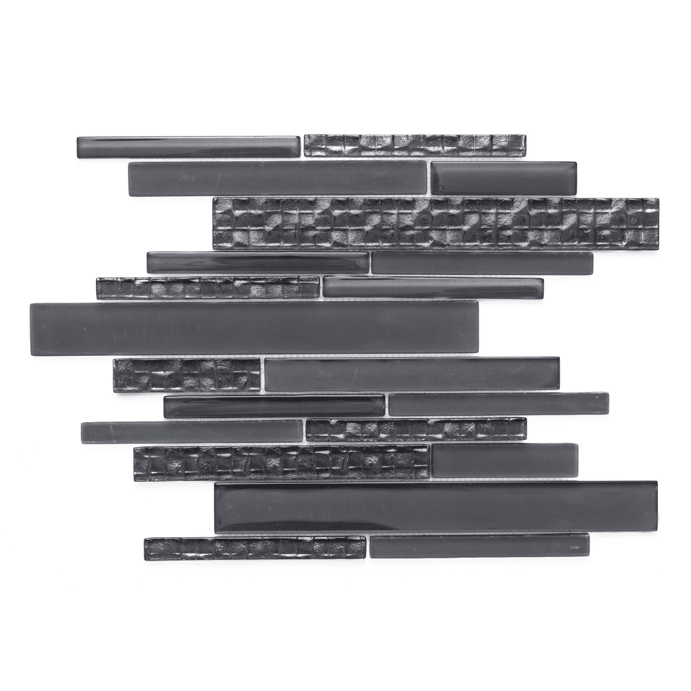 The Tile Life Karma Brick 4 in x 4 in Charcoal Glass Textured Mosaic Tile Sample 1 Piece