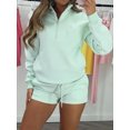thumbnail image 4 of Womens 2 Piece Sweatsuit Outfits Half Zip Hoodie Sweat with Shorts Pockets Lounge Winter Tracksuit Wear Matching Set, 4 of 5