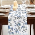 thumbnail image 3 of Blue Floral Birds Table Runner 120 Inches Long, Farmhouse Flowers Pastoral Cotton Linen Table Runners Dresser Scarves, Decorative Fabric Tabletop Scarf Furniture Cover for Home Dinner Party 13"x120", 3 of 9