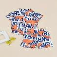 thumbnail image 2 of Boys Two-piece Summer Clothes Suit Dinosaur and Letters Print Button-down Collared Shirt and Loose Fit Rolled Shorts, 2 of 6
