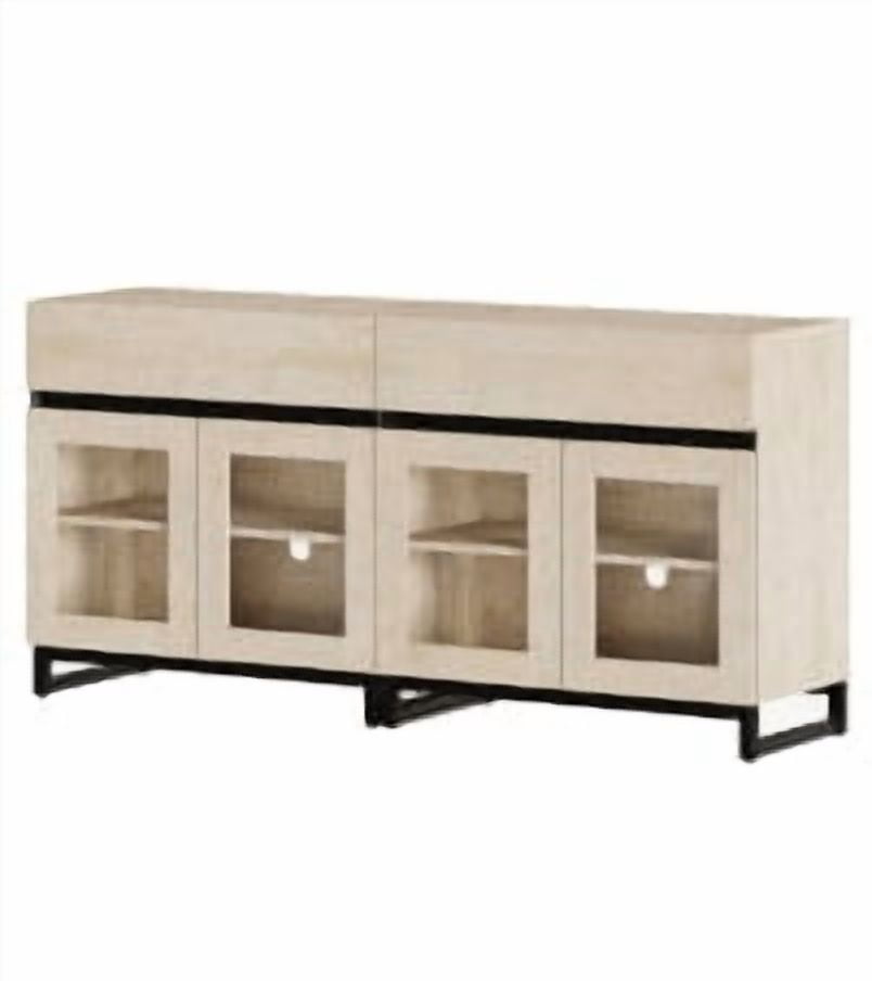 Modern Sideboard Buffet Cabinet with Glass Doors and Adjustable Shelf Coffee Bar Storage Cabinet for Living Room Kitchen,Beige