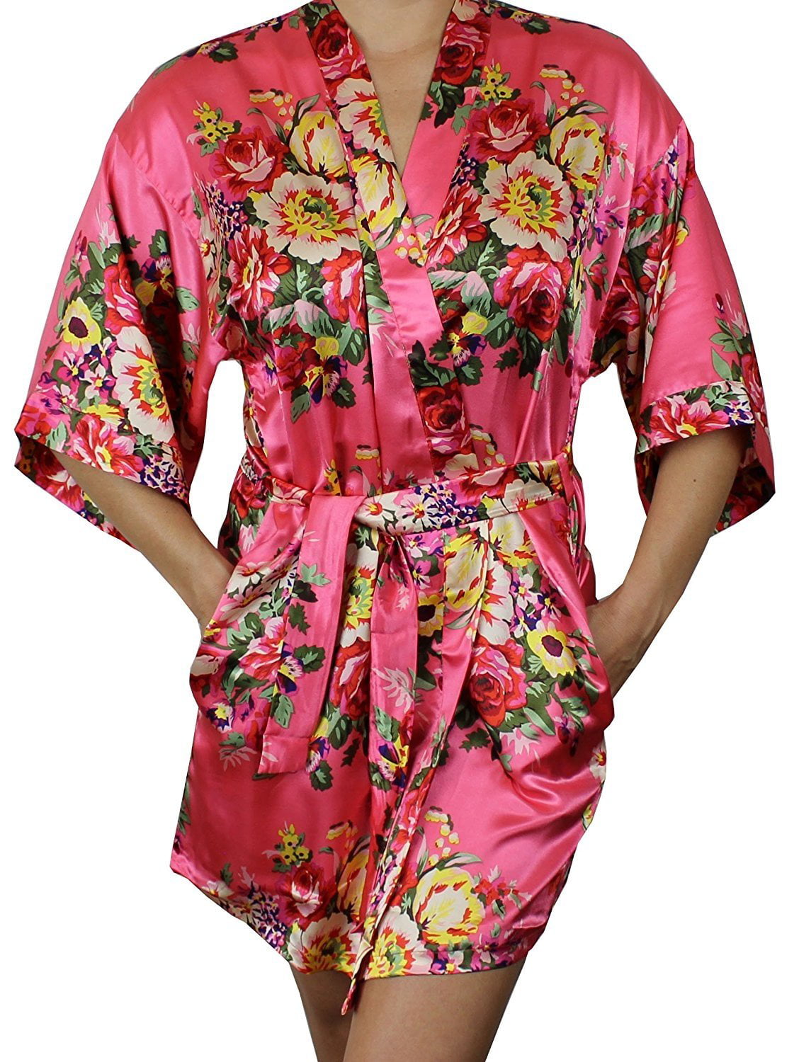 Balancora Women Kimono Robe Silk Dressing Gown Short Lace Bridal Robes Satin Bathrobe Sleepwear with Pockets XS-XXL