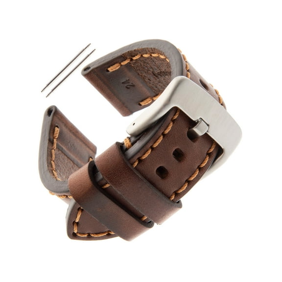 Gilden Gents Thick and Heavy Sport Calfskin 20-26mm Leather Watch Band TS62 (24mm End Width, Brown, Stainless Steel Buckle)
