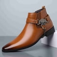thumbnail image 2 of Men's Eagle Metal Buckle Chelsea Boots, Pointed Toe PU Leather Side-Zip Ankle Boots, Punk Rock Style Chain-Decorated Boots for Daily, Party, Performance Wear, 2 of 6