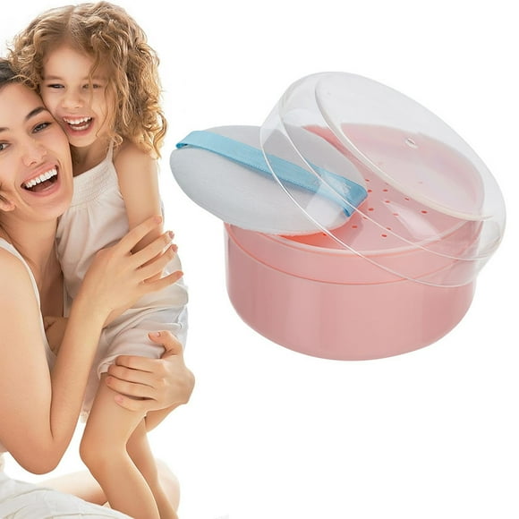 Borla de polvo corporal y contenedor Caja de almacenamiento de talco para niños Borla de polvo corporal y contenedor para baño y viajes Para mujeres y bebés Botella de biberón
