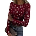 thumbnail image 2 of Christmas Graphic T-Shirt for Women Long Sleeve - Soft Slim Fit Crewneck Top, Cute Holiday Print Casual Tee, 2 of 7