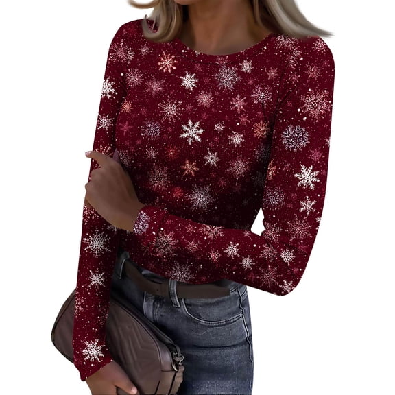 Kixjoy Christmas Thermal Shirts for Women Long Sleeve Ribbed Warm Top Slim Fit Fall Crewneck Undershirt Christmas Lightweight Fall Tops for Women 2025, Hot Pink S