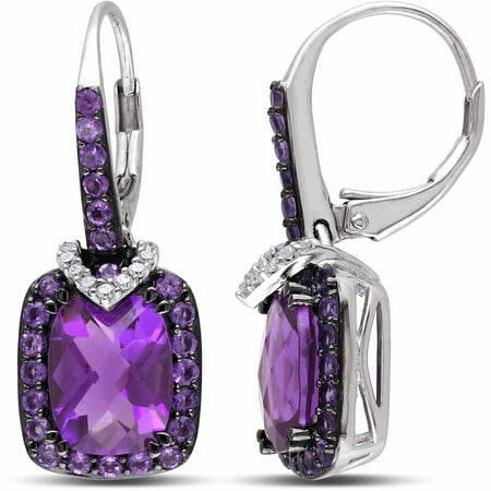 4-5/8 Carat T.G.W. Amethyst and Amethyst-Africa with Diamond-Accent Sterling Silver Leverback Earrings