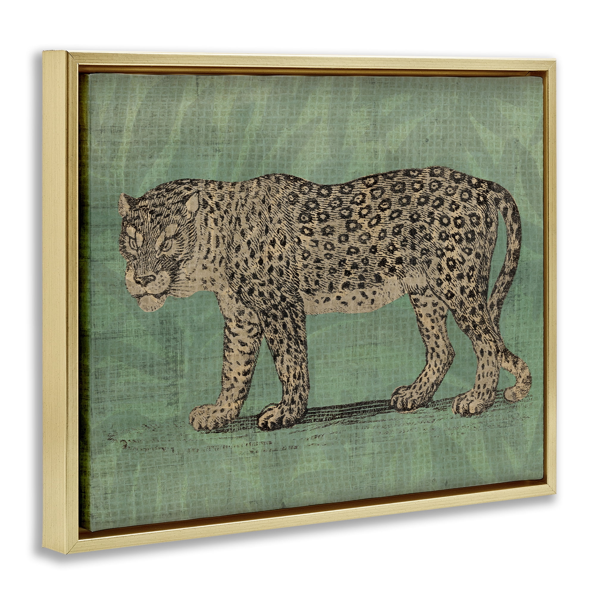 Stupell Industries Fierce Leopard on Green Animals & Insects Painting Gold Floater Framed Canvas Art Print Wall Art, 31 x 25