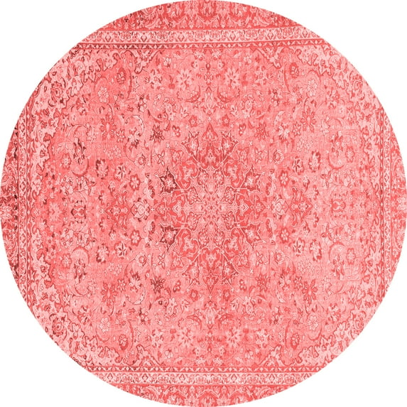 Ahgly Company Machine Washable Indoor Round Abstract Red Modern Area Rugs, 6' Round