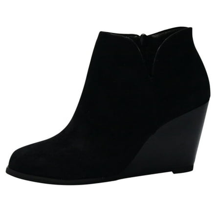 

Fashion Women Suede Wedges Zipper Solid Color Short Booties Round Toe Shoes