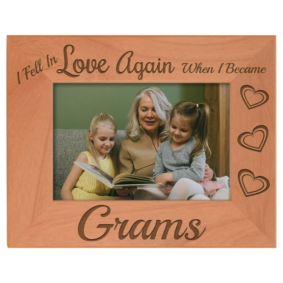 ThisWear Grandma Gift Fell In Love When I Became Grams Natural Wood Engraved 4x6 Landscape Picture Frame Wood