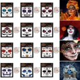 thumbnail image 2 of 12 juegos de pegatinas de caras de Halloween con calaveras de diamantes, bromas extrañas del Día de los muertos, pegatinas de tatuajes de terror para niños y adultos, 2 of 2