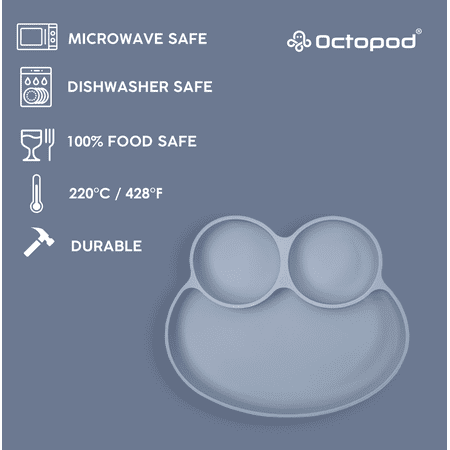 Abiie Octopod Frog Silicone Plates with Suction - Spill Proof, Easy to Clean - BPA-Free Bowl - Suction Plates for Baby and Toddler - Training & Feeding Divided Grip Dish (Sage Green)