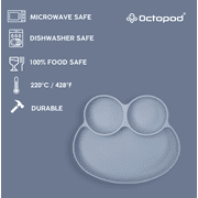 Abiie Octopod Frog Silicone Plates with Suction - Spill Proof, Easy to Clean - BPA-Free Bowl - Suction Plates for Baby and Toddler - Training & Feeding Divided Grip Dish (Pastel Yellow)