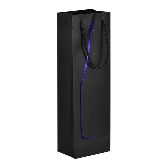 Wine Bags, 1Pack Black Blue 5 x 4 x 15 In Wine Gift Bags with Rope Handles for Wedding Birthday