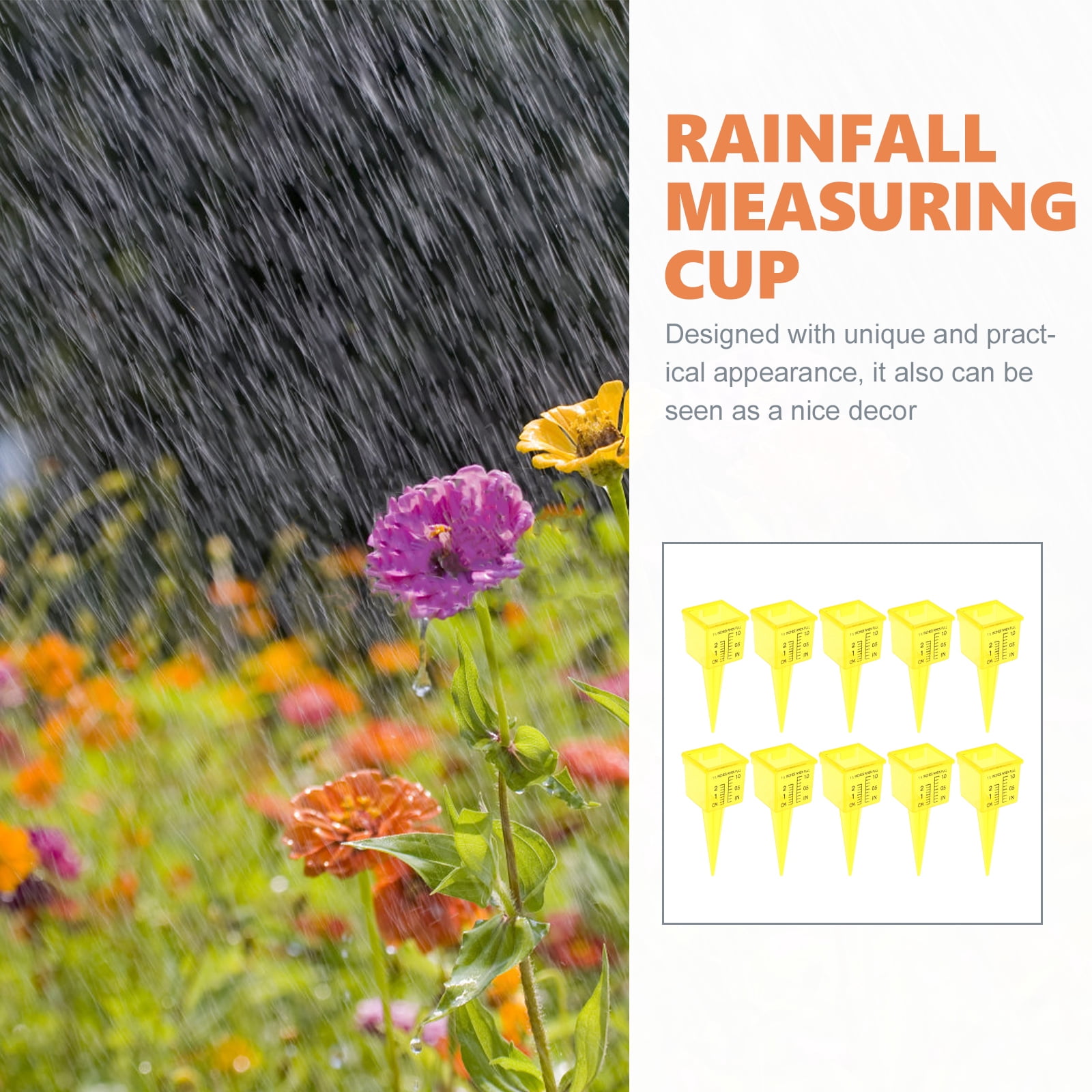 Yardwe 10Pcs Yellow Plastic Rain Gauges for Accurate Outdoor Rainfall Measurement and Lawn Water Monitoring