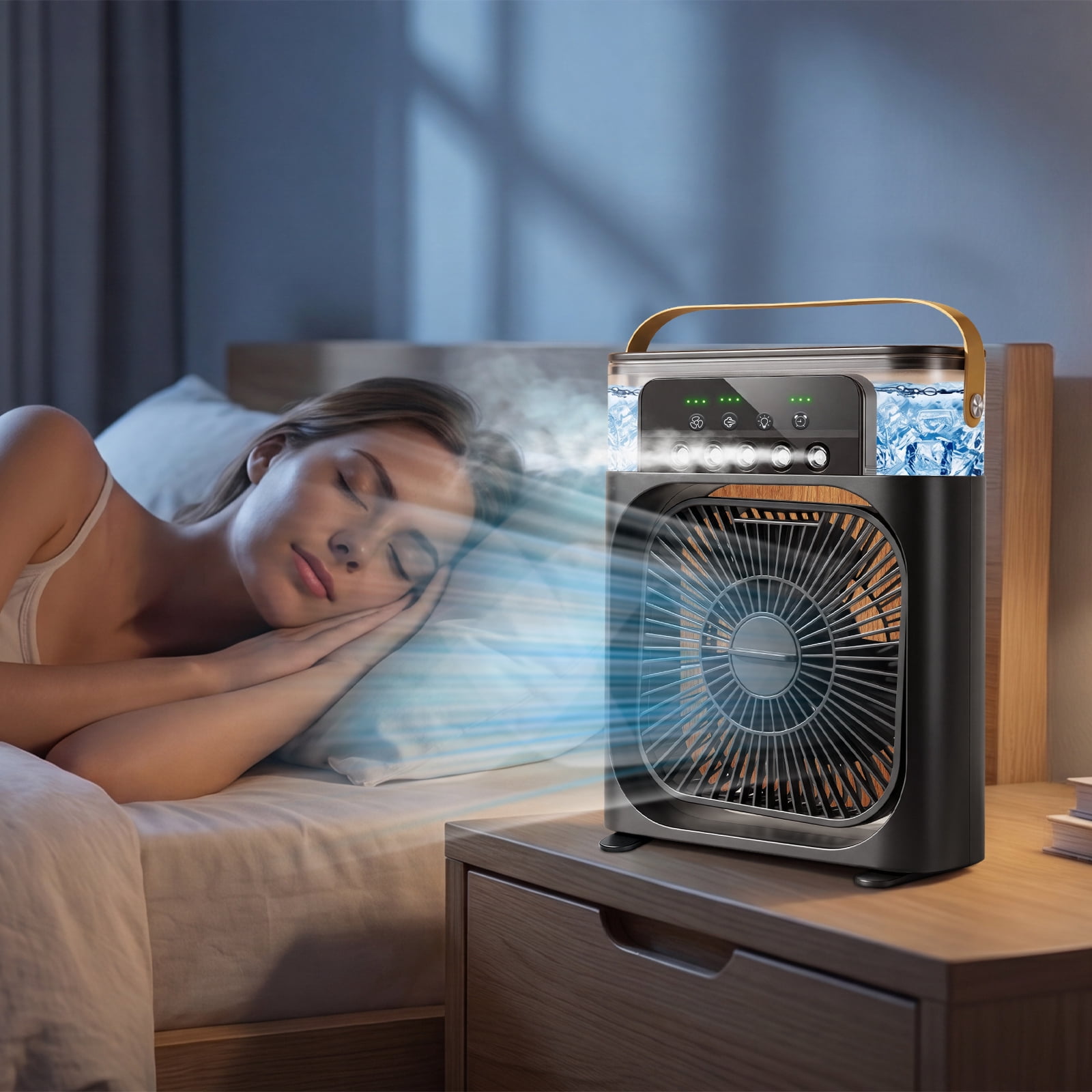 HEEYCEM 10 Inch Ice Mist Desktop Fan, Humidifying Cooling Fan Compatible with Essential Oil, Mosquito Repellent Liquid and Ice Cubes, 3 Speed Adjustable, 180° Adjustable Angle, Detachable Easy Clean