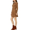 thumbnail image 4 of INSPIRE CHIC Robe Trapèze à Manches Longues pour Femme en Faux Suède à Col à Revers TG Brun, 4 of 7