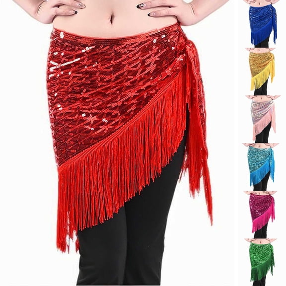 Nfurl Sequin Tassel Skirt for Women Shiny Belly Dance Hip Scarf Rave Party Festival Mini Skirts Trendy Glitter Sparkly Fringe Skirt Green Free Size