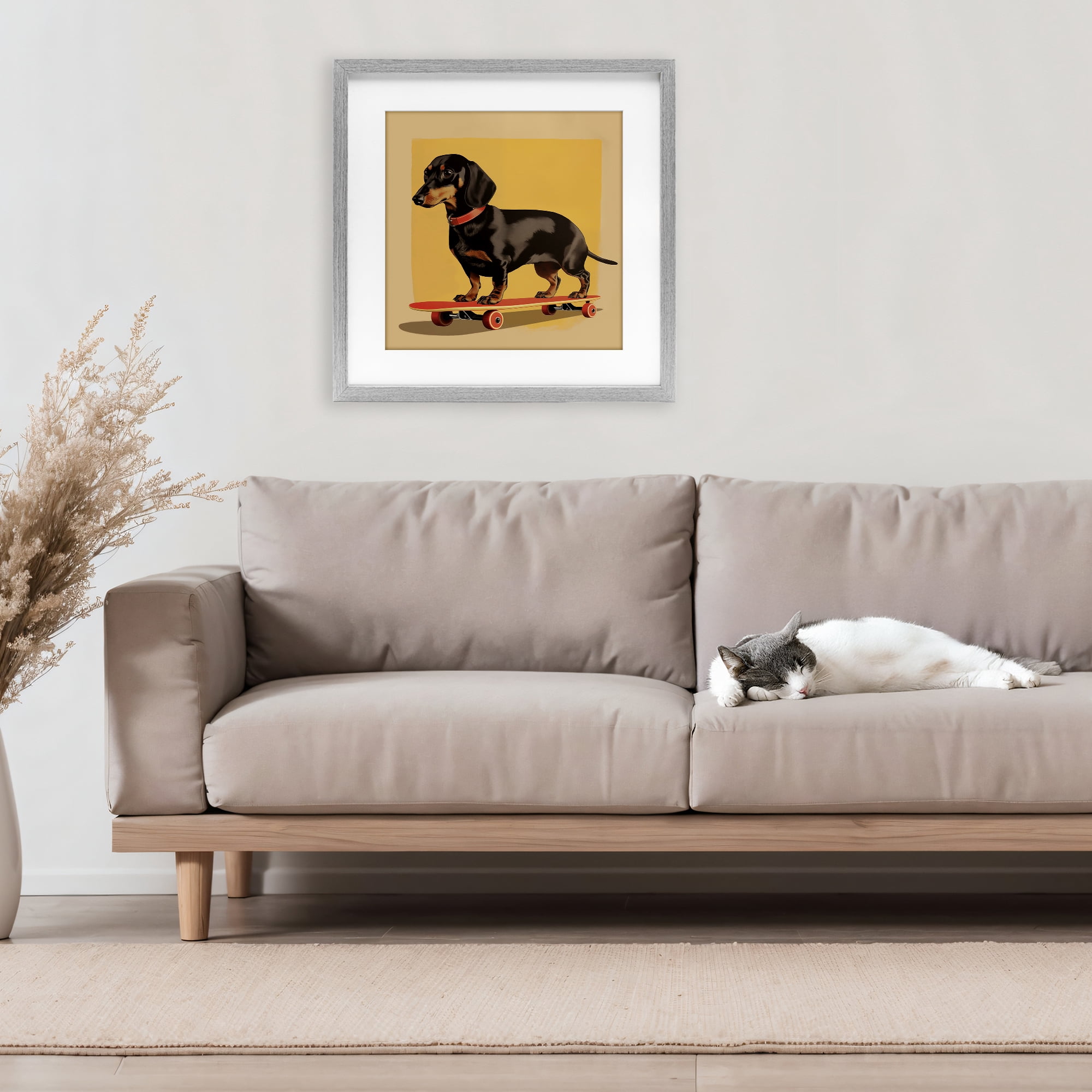 Stupell Industries Dachshund on Red Skateboard Gray Framed Print Under Glass, design by Andreas Magnusson