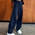 thumbnail image 2 of Girls Straight Leg Pants Elastic Waist Solid Color Sweatpants Loose Casual Trousers With Pockets 5-16 Years (15-16 Years, Navy), 2 of 6