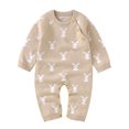 thumbnail image 1 of HNMKIU Combinaison Tricotée en Tricot à Manches Longues Printemps Automne Décontractée Confortable Douce Lapin Adorable Mignonne à la Mode Col Ras du Cou à Boutons-Pression Vêtements pour Garçon Fille Kaki,12-18 Mois, 1 of 6