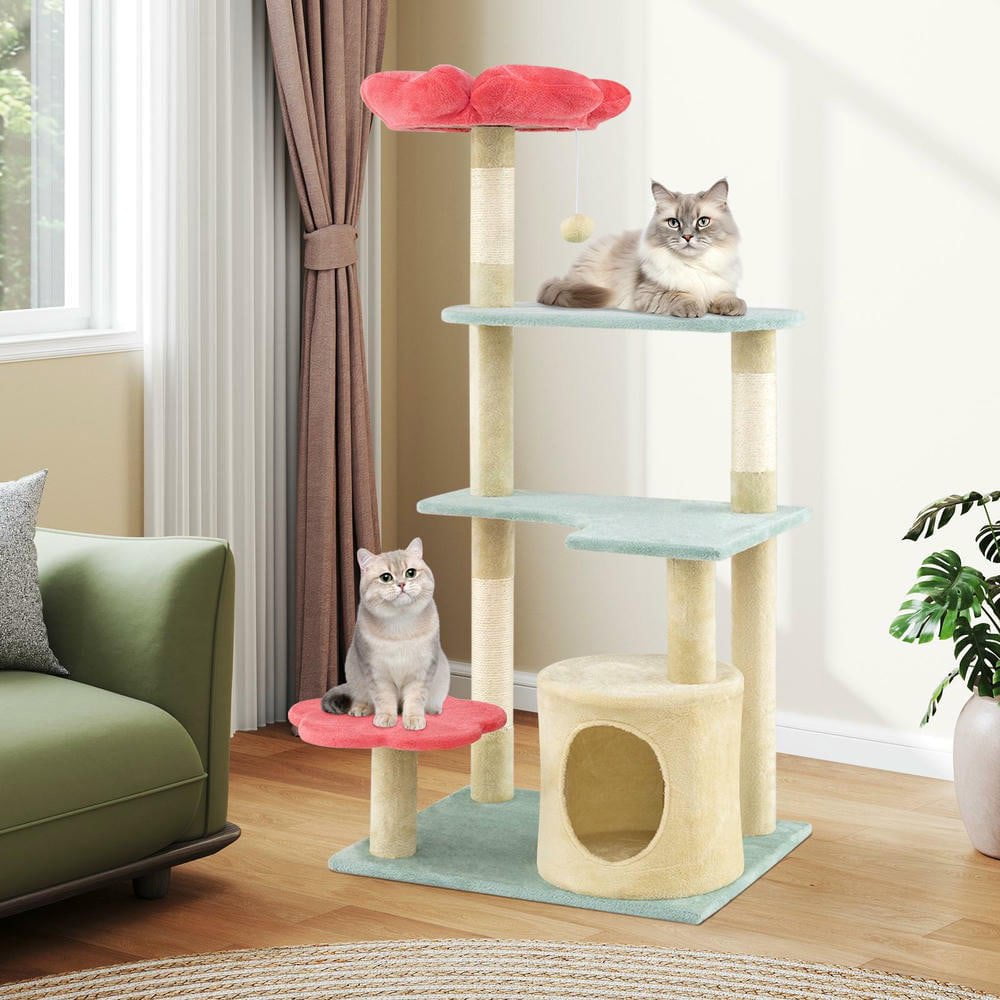 Resenkos 49-Inch Floral Cat Tree with Flower-Shaped Padded Perches, Multicolor