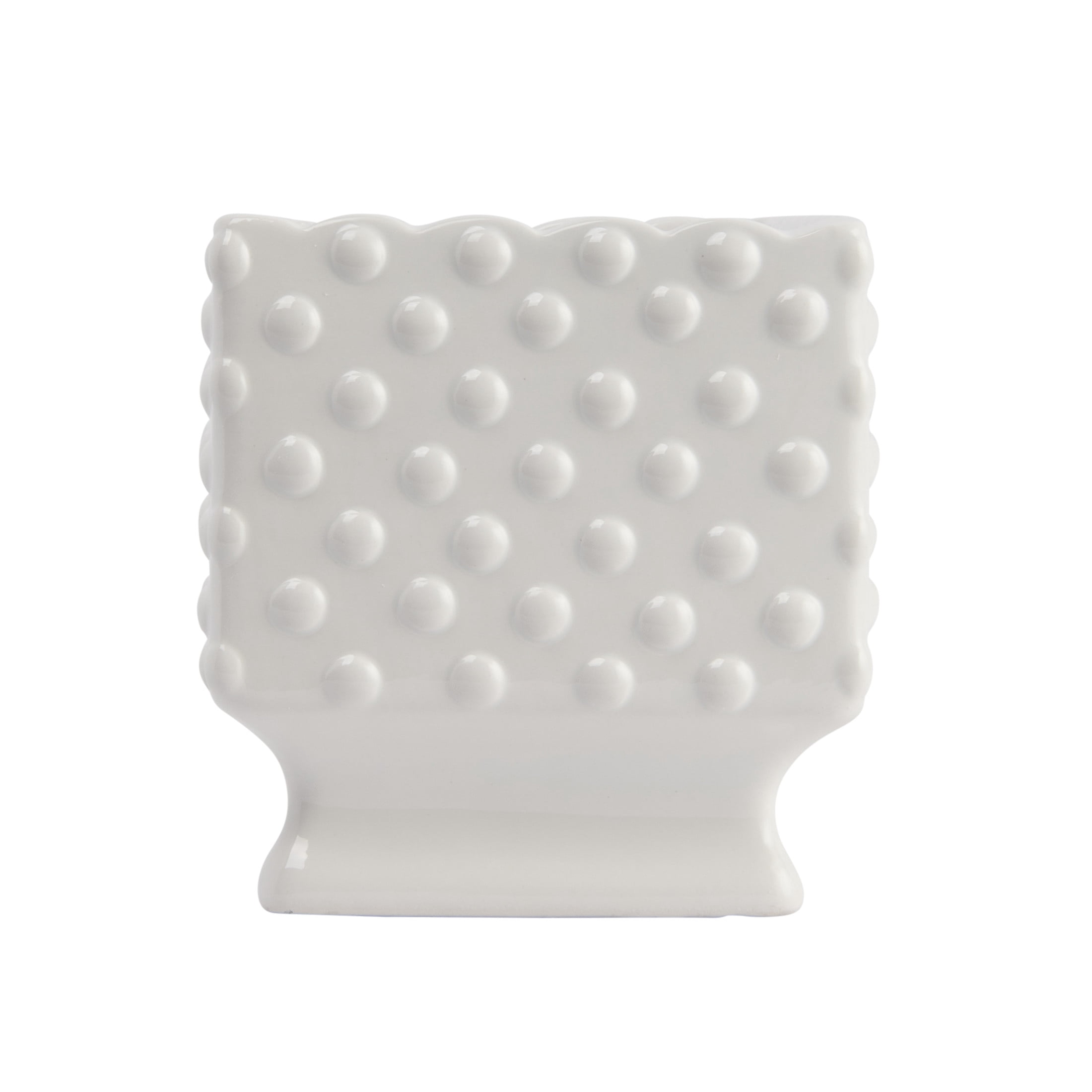 Creative Co-Op Ceramic Hobnail Planter with Scalloped Edge and Polka Dots, White