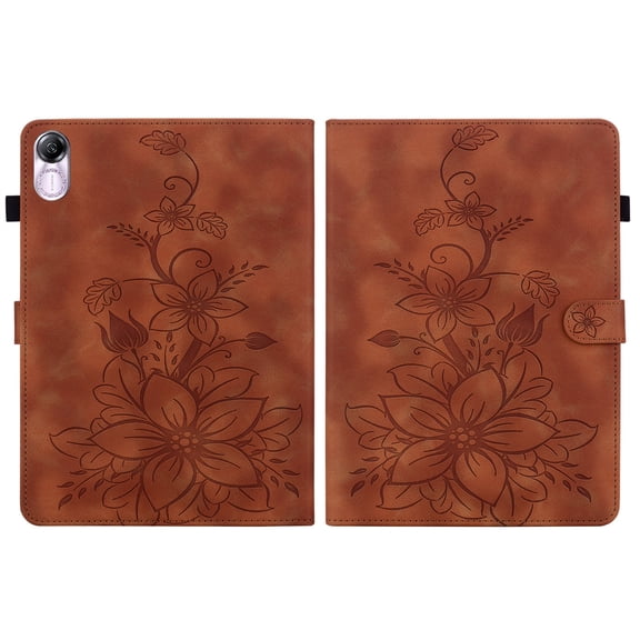 FJLBDE Case for Honor Pad X9/ Pad X8 Pro 11.5 inch 2023, Embossed Flower PU Leather Flip Wallet Folio Stand Cover, Brown