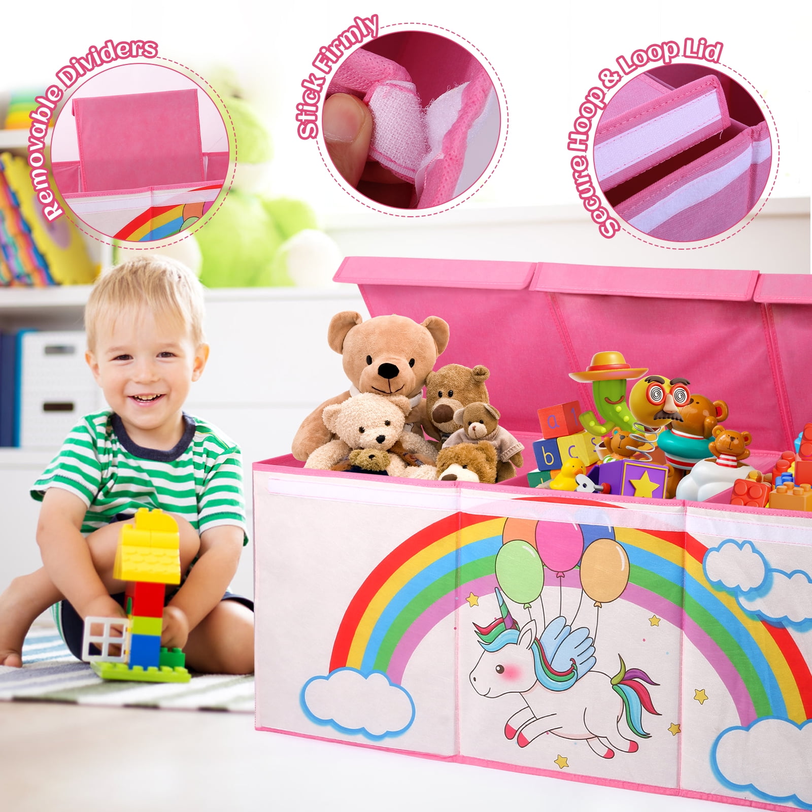 FIIOEOY Extra Large Toy Box, Collapsible Storage Organizer with Lids, Sturdy Unicorn Toy Chest for Boys Girls, 40"x16"x16" Kids Storage Bin Box Baskets for Living Room, Playroom, Bedroom, Nursery