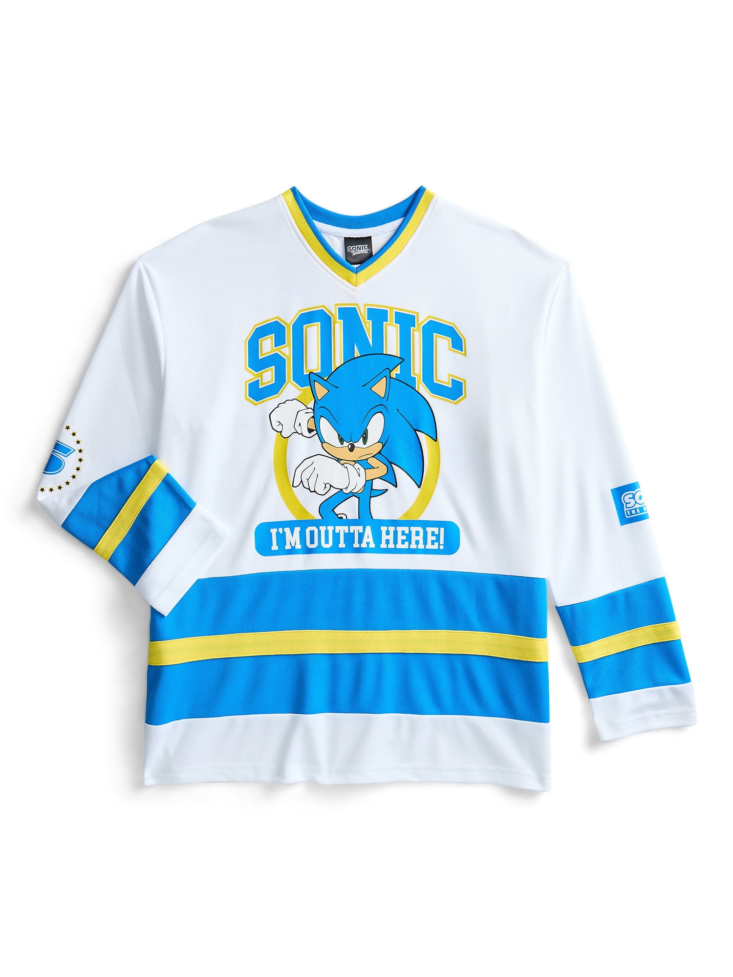 Sonic the Hedgehog Boys and Big Boys I'm Outta Here Graphic Hockey Jersey, Sizes 4-18