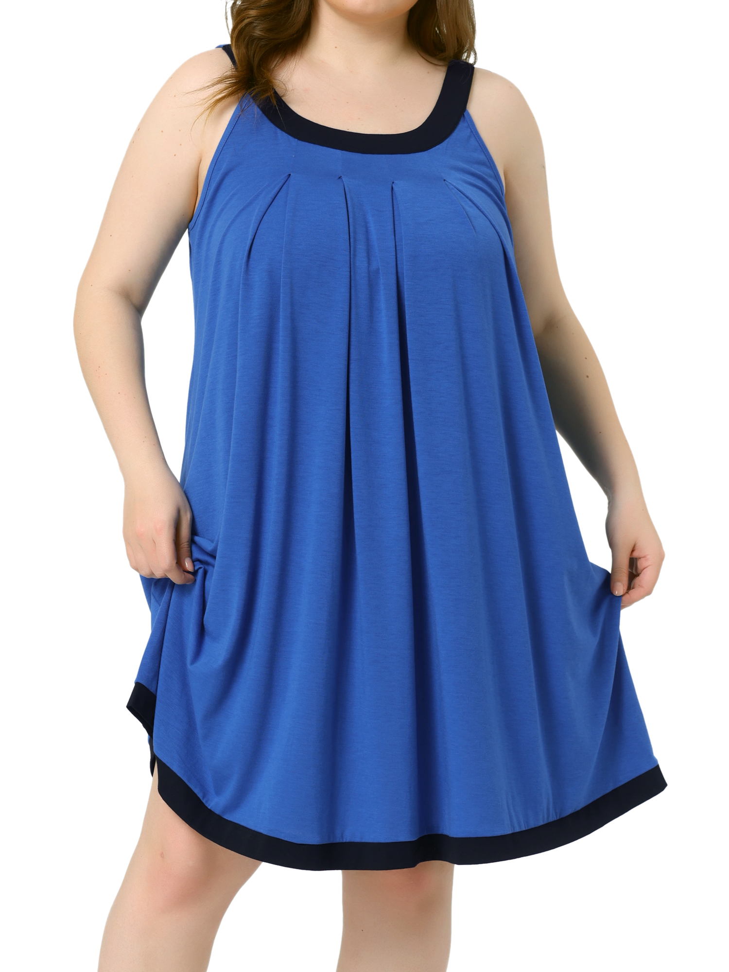 DARING DIVA Women's Plus Size Sleeveless Pleated Scoop Neck Nightgown 3X Royal Blue