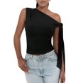 thumbnail image 3 of Women'S Ruched One Off the Shoulder Tank Tops Asymmetrical Neck Tie Shoulder Going Out Top, 3 of 9