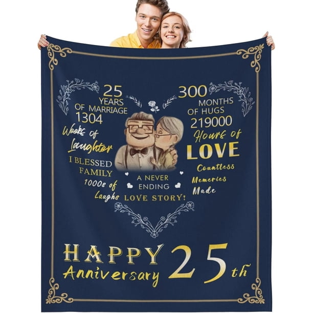 LHSHID 25th Wedding Wedding Anniversary Blanket for Couple Wedding Gifts for Couple Romantic 25 Years of Marriage Anniversary Throw Blanket 50x60in