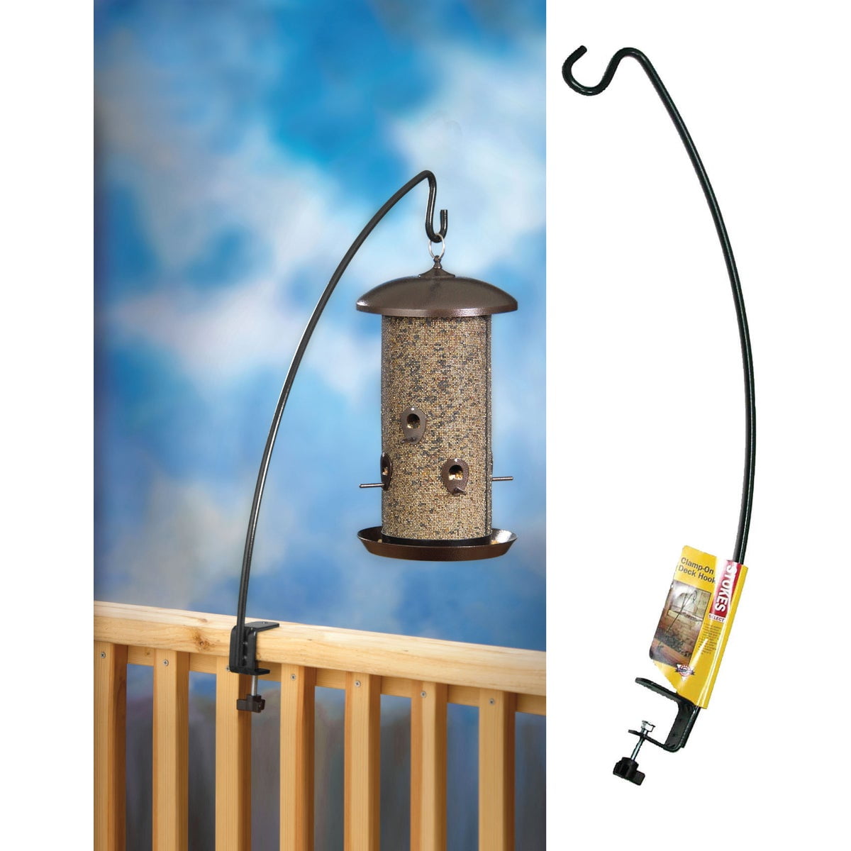 Deck Pole for Bird Feeders Metal Clamp Stand Hummingbird Outdoor Portable Hook 
